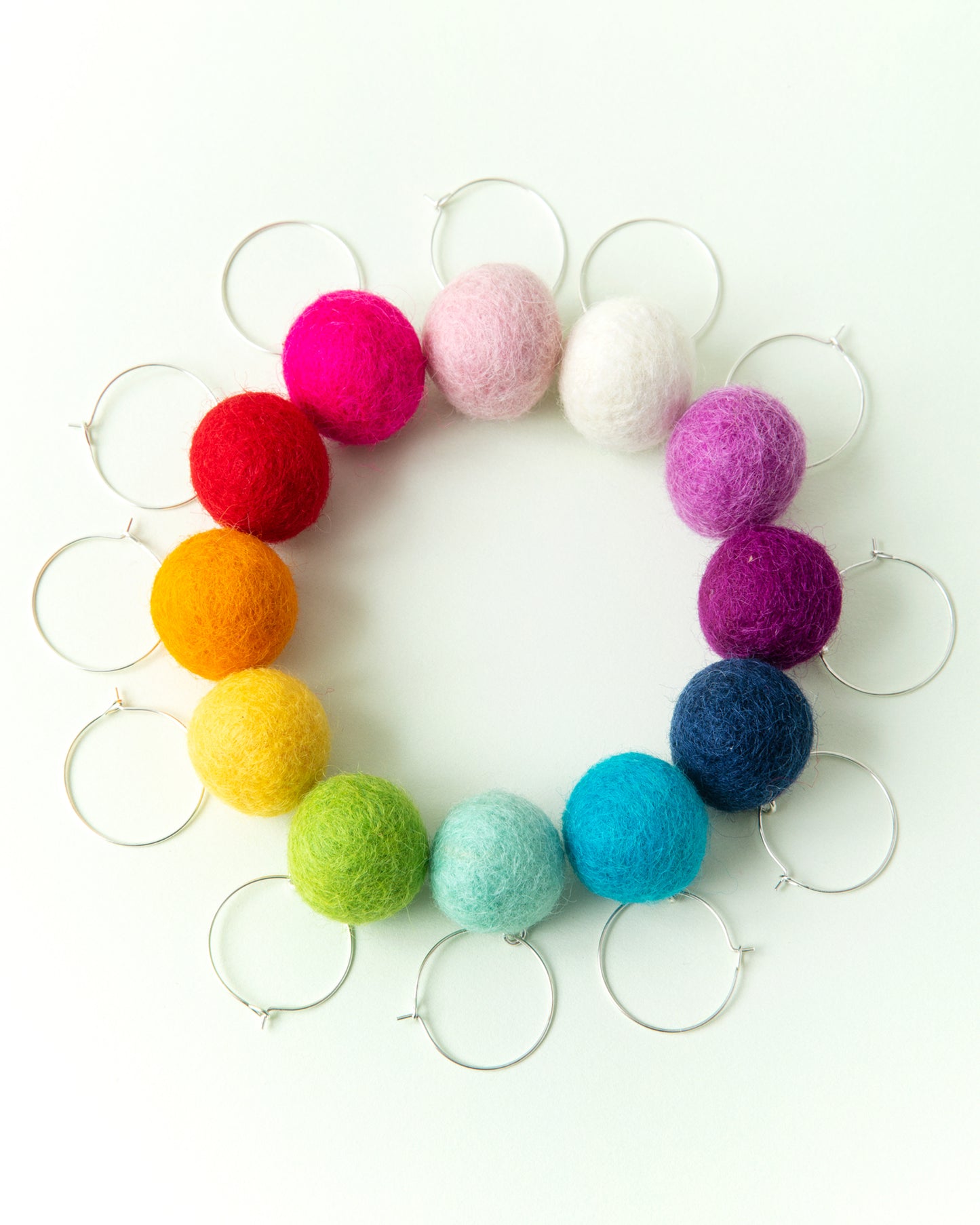 Custom Set of 6 Colorful Felt Ball Wine Charms
