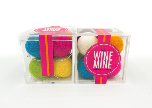 Felt Ball Wine Charms in Clear Acrylic Party Cube