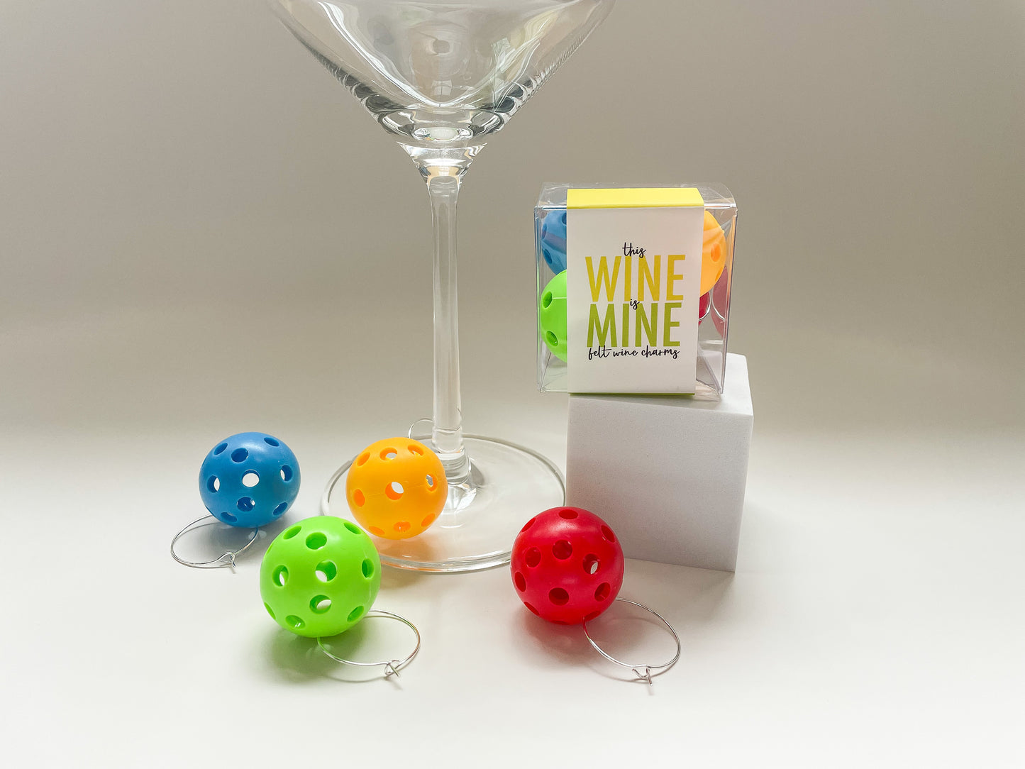 Pickle Ball Wine Charm Set